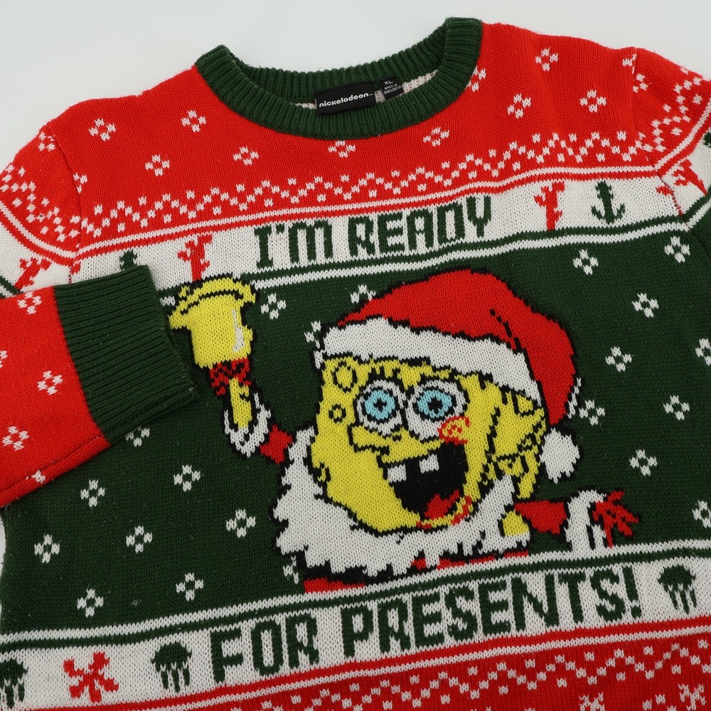 Nickelodeon SpongeBob Ugly Christmas Sweater XL‎ Mens Holiday - Flaw
